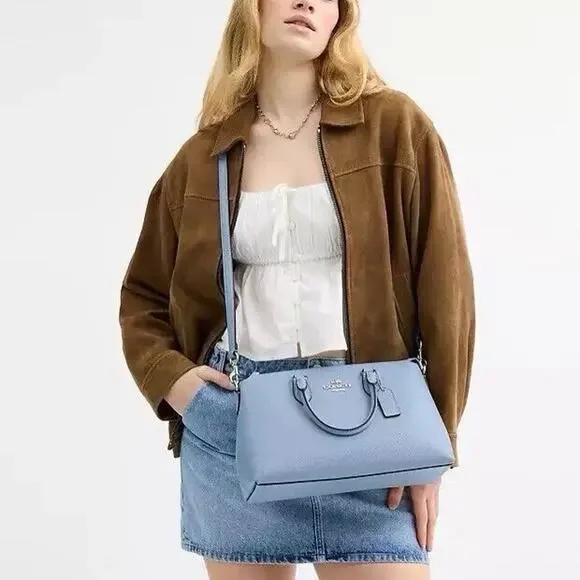 NWT Coach Bundle Georgia Satchel Bag CR156 Leather Bluebell & Cq722 Silk Scarf - Picture 11 of 12